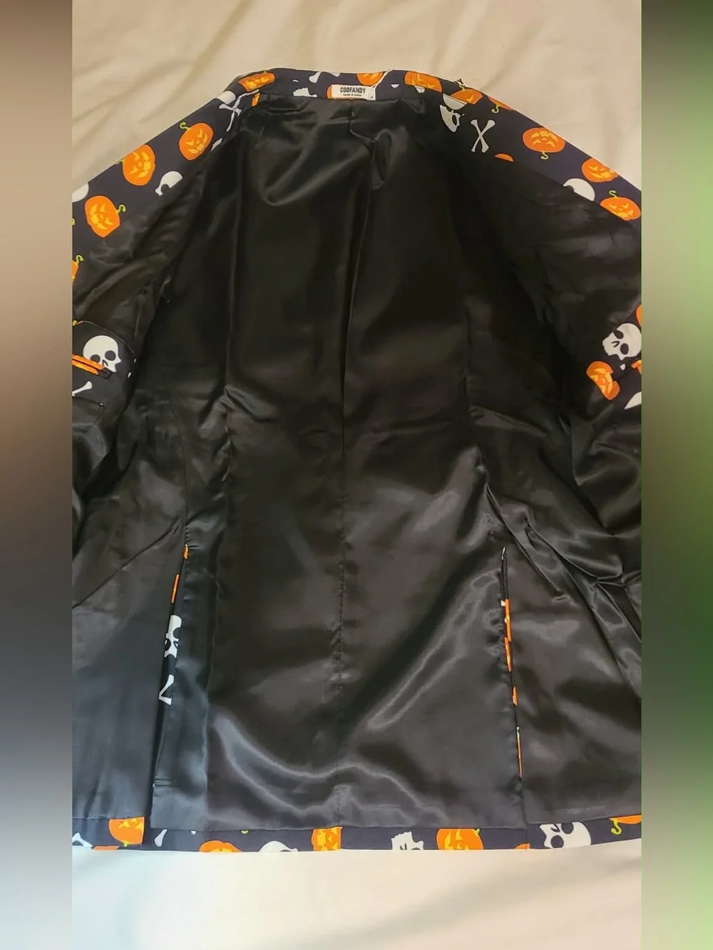 Black Blazer with Orange Pumpkin Print